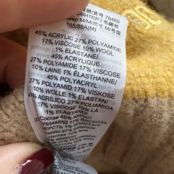 Tory Burch Intarsia Checkered Sweater Yellow Brown Preppy Fall Knit Size M - Picture 5 of 7